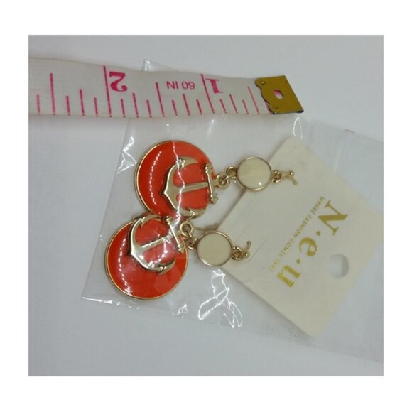𝅺NWT N.E.U Neu Nautical Anchor Charm Earrings Gold Tone Dangle Drop Dressy Fun - Picture 2 of 3